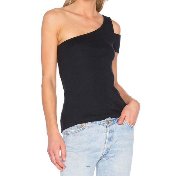Splendid women's black 1x1 one sleeve off shoulder knit top extra small MSRP 68 - Picture 1 of 12